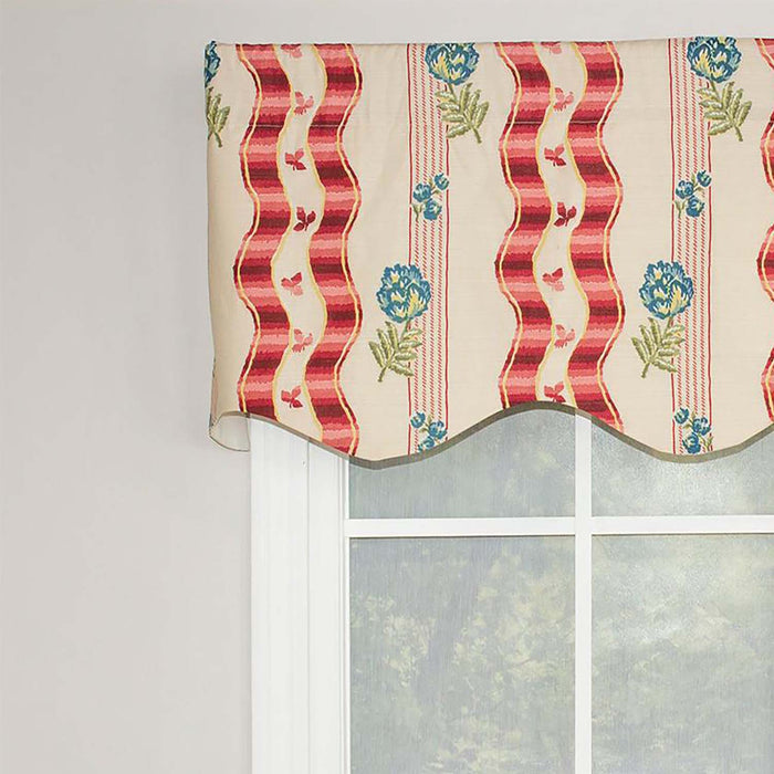 RLF Home Dauphine Provance 100% Cotton with Fully Lined 3" Rod Pocket Valnance for Windows 50" x 15" Red