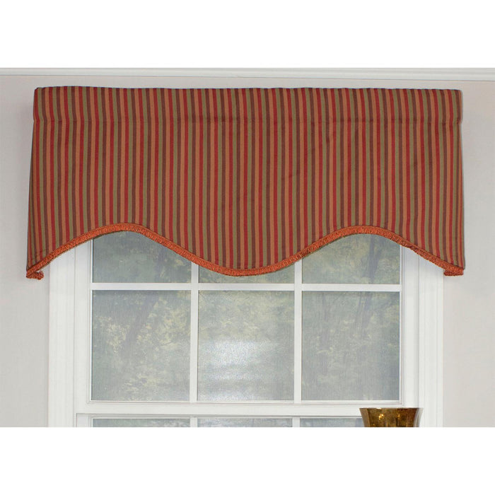 RLF Home Olivia Stripe Trimmed Cornice 100% Cotton with Fully Lined 3" Rod Pocket Valnance for Windows 50" x 17" Multi