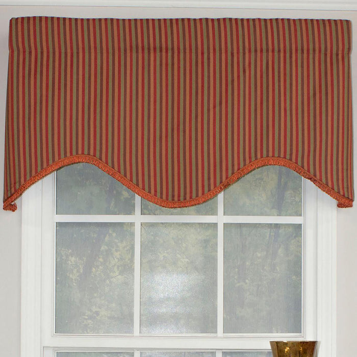 RLF Home Olivia Stripe Trimmed Cornice 100% Cotton with Fully Lined 3" Rod Pocket Valnance for Windows 50" x 17" Multi