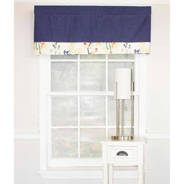 RLF Home Tail Feather Banded 100% Cotton with Fully Lined 3" Rod Pocket Valnance for Windows 50" x 15" Navy