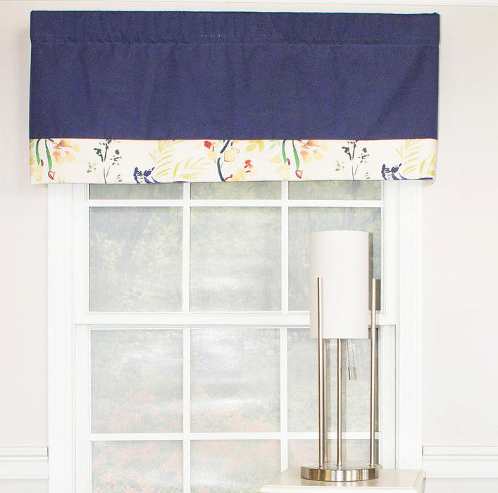 RLF Home Tail Feather Banded 100% Cotton with Fully Lined 3" Rod Pocket Valnance for Windows 50" x 15" Navy