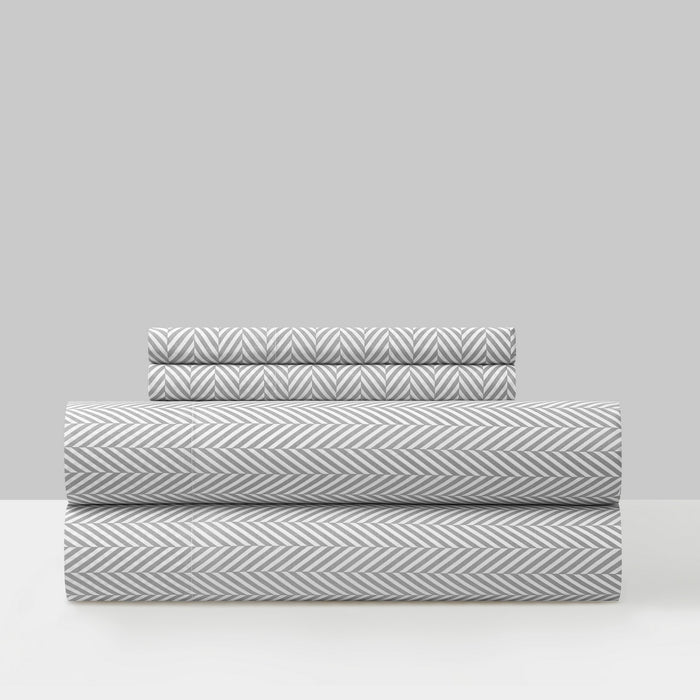 Chic Home Denise Sheet Set Super Soft Graphic Herringbone Print Design - Includes 1 Flat, 1 Fitted Sheet, and 2 Pillowcases - 4 Piece - King 108x102", Grey - Grey