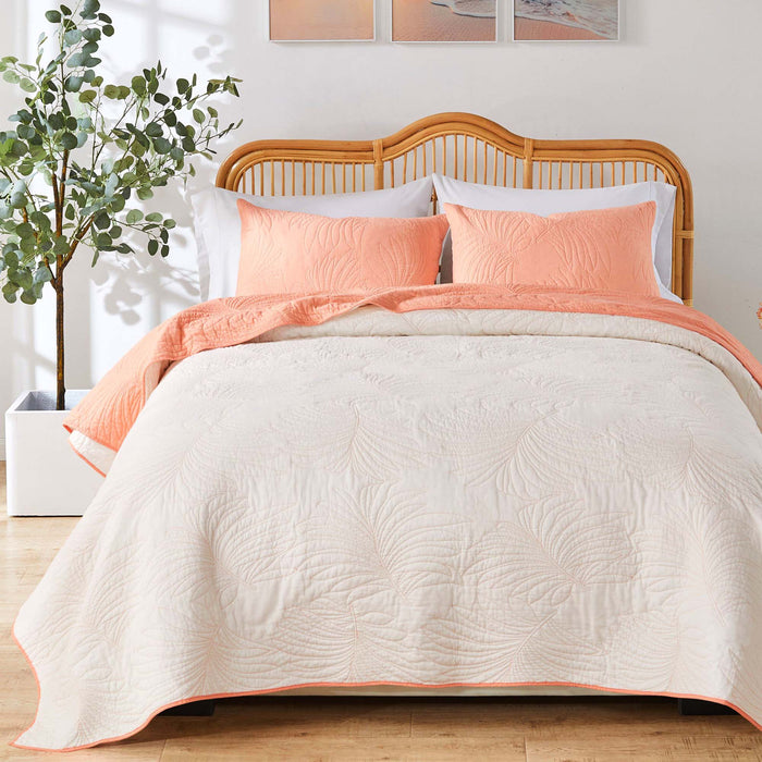 Greenland Home Fashions Palm Coast Finely Stitched Quilt Set Classic Solid Color Style 2-Piece Twin/XL Coral - Twin/XL