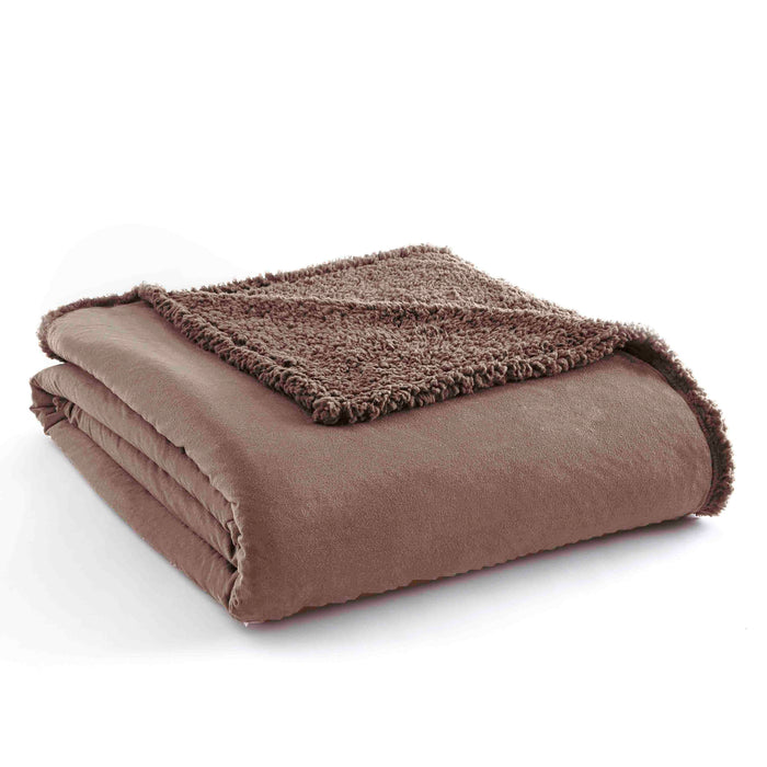 Micro Flannel Reverse to Sherpa Blanket, Full/Queen, Hazelnut - Full/Queen,Hazelnut