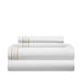 Chic Home Freya Organic Cotton Sheet Set Solid White With Dual Stripe Embroidery Zipper Stitching Details - Includes 1 Flat, 1 Fitted Sheet, and 2 Pillowcases - 4 Piece - King 108x102, Gold - King