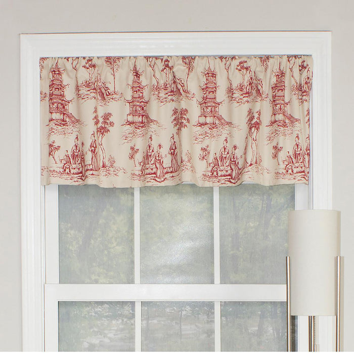RLF Home Naomi Toile Tailored 100% Cotton with Fully Lined 3" Rod Pocket Valnance for Windows 50" x 14" Red