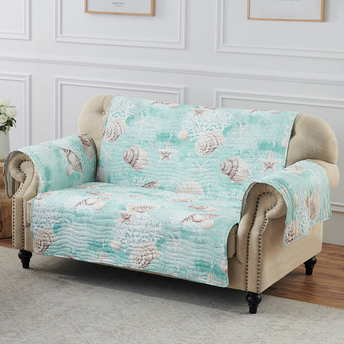 Greenland Home Fashions Barefoot Bungalow Ocean Furniture Protector - Loveseat 103x76", Turquoise - 103x76,Ocean Turquoise