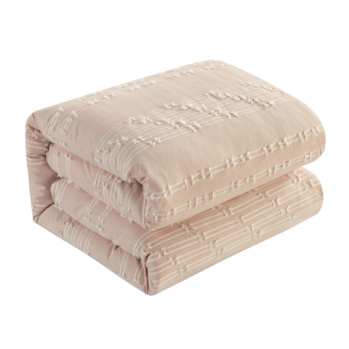 NY&C Home Desiree 9 Piece Cotton Comforter Set Contemporary Striped Clip Jacquard Bed In A Bag Bedding - Sheets Pillowcases Decorative Pillows Shams Included, King, Blush - Queen