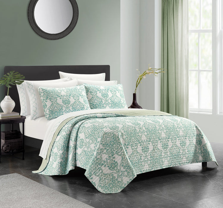 Chic Home Bassein Quilt Set Two Tone Medallion Pattern Print Bed In A Bag - Sheet Set Decorative Pillow Shams Included - 9 Piece - Full 80x90", Sage Green - Full