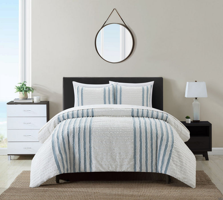 Chic Home Salma Cotton Duvet Cover Set Clip Jacquard Striped Pattern Design Bedding - Decorative Pillow Shams Included - 3 Piece - King 104x96", Green - King