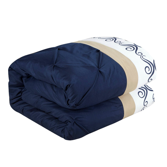 Chic Home Irina Pinch Pleat Pintuck Design BIB Sheet Set 20 Pieces Comforter Pillowcases Window Treatments Decorative Pillows & Shams - Queen 90x90, Navy - Queen