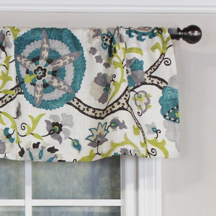 RLF Home Floribunda Tailored 100% Cotton with Fully Lined 3" Rod Pocket Valnance for Windows 50" x 14" Turquoise