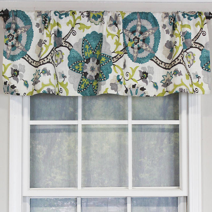 RLF Home Floribunda Tailored 100% Cotton with Fully Lined 3" Rod Pocket Valnance for Windows 50" x 14" Turquoise