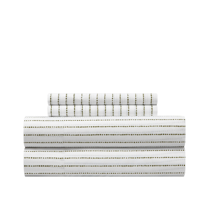 Chic Home Kailey Sheet Set Solid White With Dot Striped Pattern Print Design - Includes 1 Flat, 1 Fitted Sheet, and 1 Pillowcase - 3 Piece - Twin 66x102", Green - Green