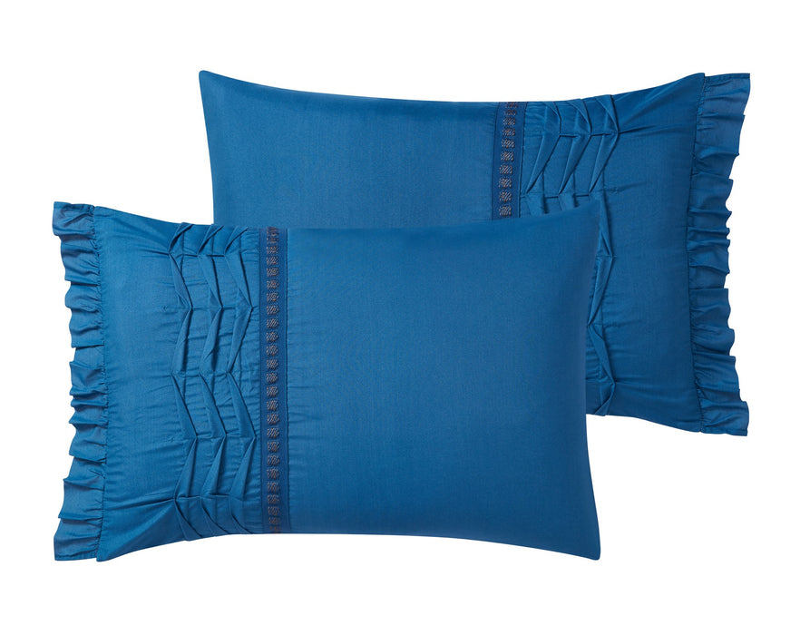 Chic Home Yvette Comforter Set Ruffled Pleated Flange Border Design Bedding Blue, Queen - Queen