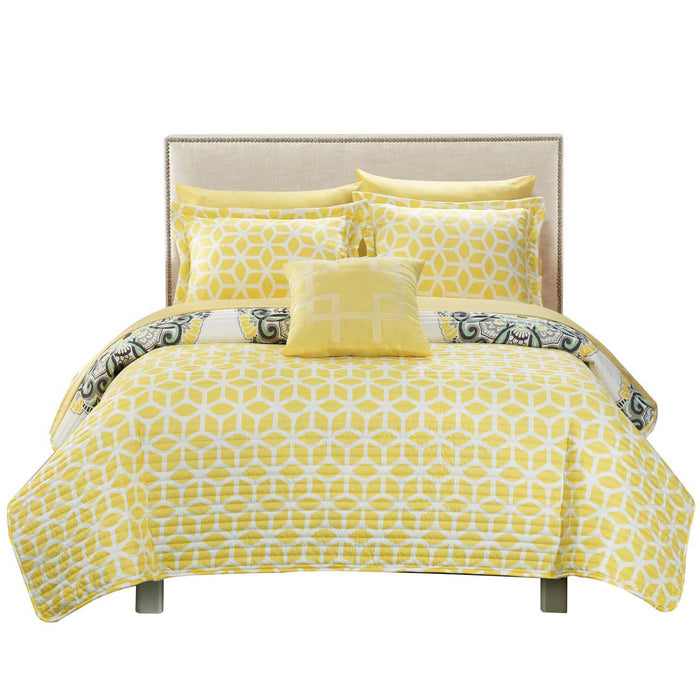 Chic Home Madrid Mirador Soft Medallion Reversible 4 Pieces Quilt Set - Full/Queen 86x86, Yellow - Full/Queen
