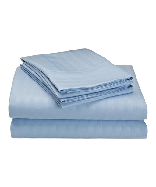 Embossed 1800 Series Wrinkle Resistant Ultra Soft Stripe Premium All Season Bed Sheet Set Ocean Blue