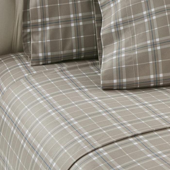 Micro Flannel Printed Deep-Pocket Sheet Set, California King, Carlton Plaid Bark - California King,Carlton Plaid Bark