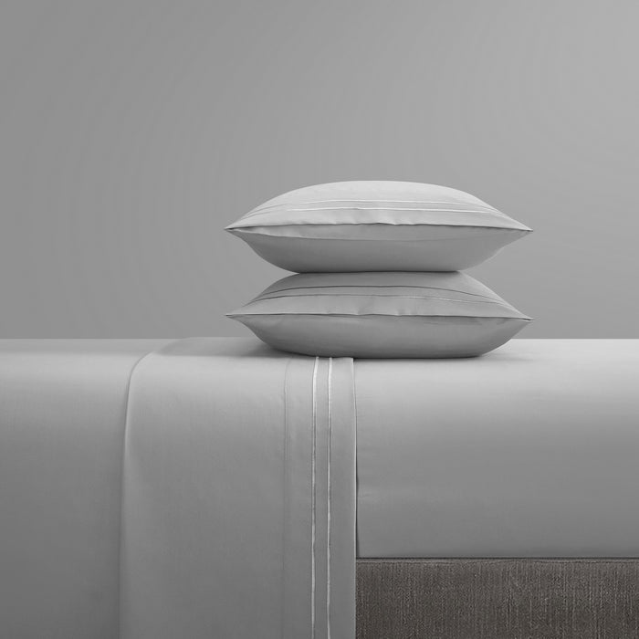 Chic Home Savannah Sheet Set Solid Color With Dual Stripe Embroidery - Includes 1 Flat, 1 Fitted Sheet, and 2 Pillowcases - 4 Piece - King 108x102", Grey - Grey