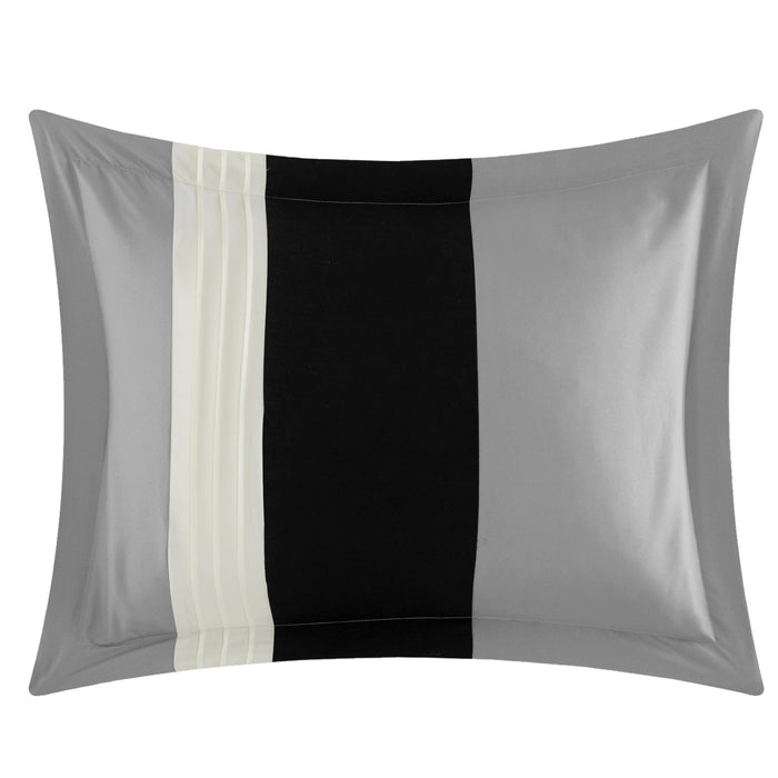 Chic Home Moriarty Elegant Color Block Ruffled BIB Soft Microfiber Sheets 10 Pieces Comforter Decorative Pillows & Shams - Queen 90x90, Black - Queen