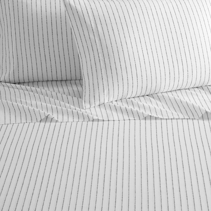 Chic Home Kailey Sheet Set Solid White With Dot Striped Pattern Print Design - Includes 1 Flat, 1 Fitted Sheet, and 1 Pillowcase - 3 Piece - Twin 66x102", Charcoal Grey - Charcoal