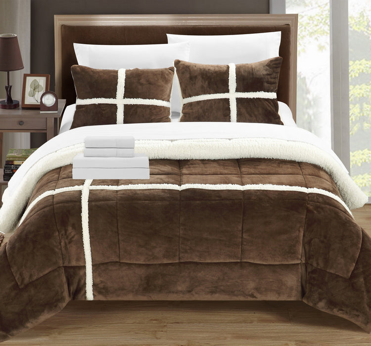 Chic Home Chloe Plush Microsuede Soft & Cozy Sherpa Lined 7 Pieces Comforter Bed In A Bag Set - King 104x90, Brown - King
