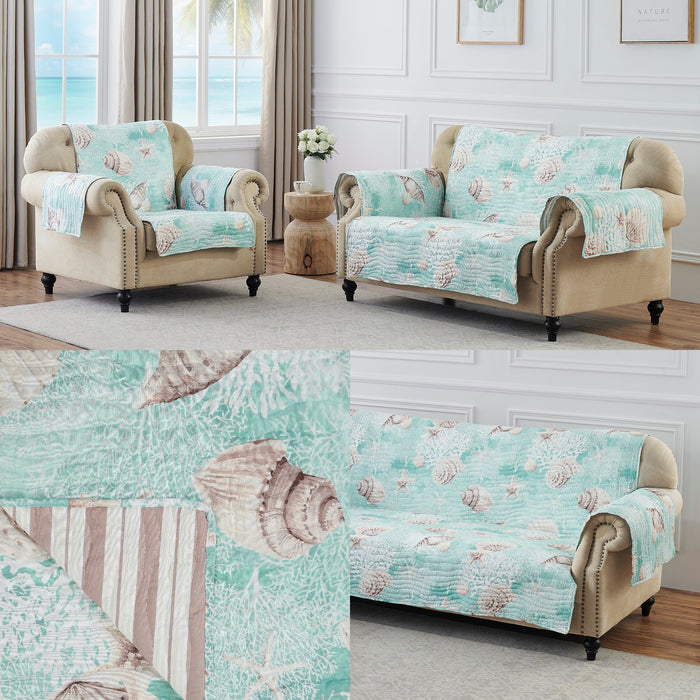 Greenland Home Fashions Barefoot Bungalow Ocean Furniture Protector - Sofa 127x77", Turquoise - 127x77,Ocean Turquoise