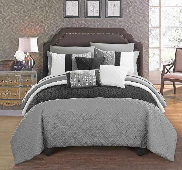 Chic Home Karras Quilted Embroidered Design Bed In A Bag Sheets 10 Pieces Comforter Decorative Pillows & Shams - King 104x90, Grey - King