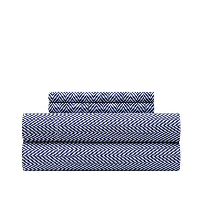 Chic Home Denise Sheet Set Super Soft Graphic Herringbone Print Design - Includes 1 Flat, 1 Fitted Sheet, and 1 Pillowcase - 3 Piece - Twin 66x102", Navy - Navy