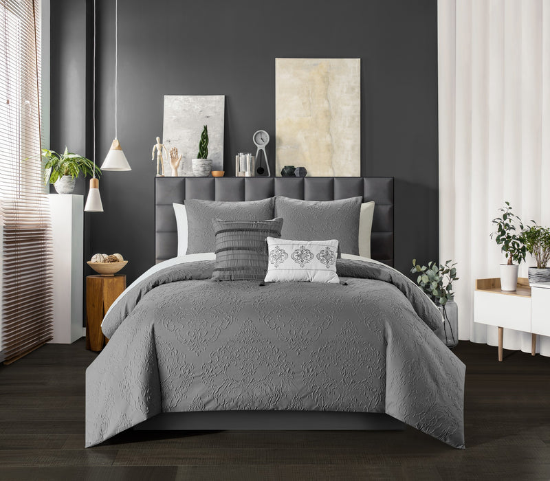 Chic Home Mayflower Comforter Set Embossed Medallion Scroll Pattern Design Bedding Grey, Twin - Twin