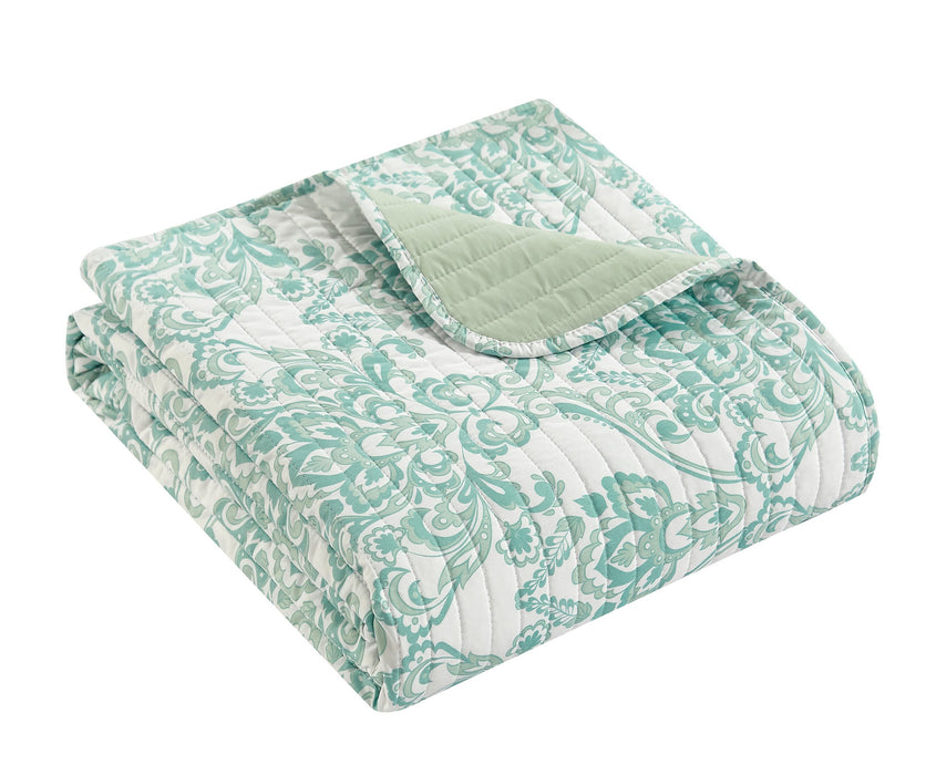 Chic Home Bassein Quilt Set Two Tone Medallion Pattern Print Bed In A Bag - Sheet Set Decorative Pillow Shams Included - 9 Piece - California King 106x90", Sage Green - California King
