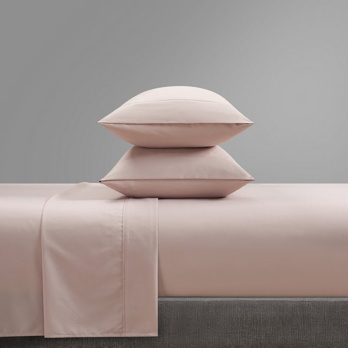 Chic Home Ashton Sheet Set Super Soft Solid Color With Piping Flange Edge Design - Includes 1 Flat, 1 Fitted Sheet, and 2 Pillowcases - 4 Piece - King 108x102", Rose - King