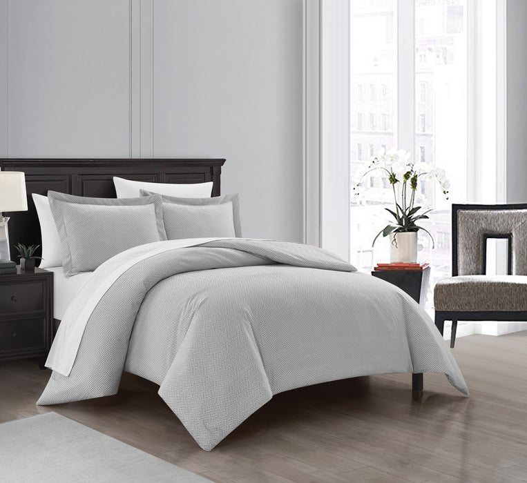 Chic Home Laurel Duvet Cover Set Graphic Herringbone Pattern Print Design Bed In A Bag Bedding - Sheets Pillowcases Pillow Shams Included - 7 Piece - King 104x90", Grey - King