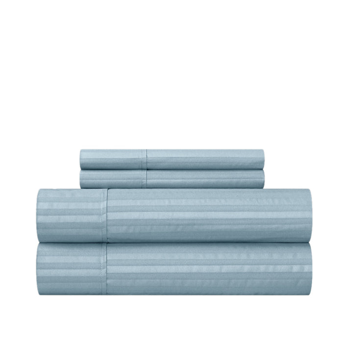 Chic Home Siena Sheet Set Solid Color Striped Pattern Technique - Includes 1 Flat, 1 Fitted Sheet, and 2 Pillowcases - 4 Piece - King 108x102", Blue - King
