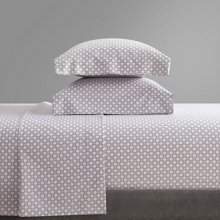 NY&C Home Rylie 4 Piece Sheet Set Super Soft Geometric Polka Dot Pattern Print Design – Includes 1 Flat, 1 Fitted Sheet, and 2 Pillowcases, King, Lavender - Lavender