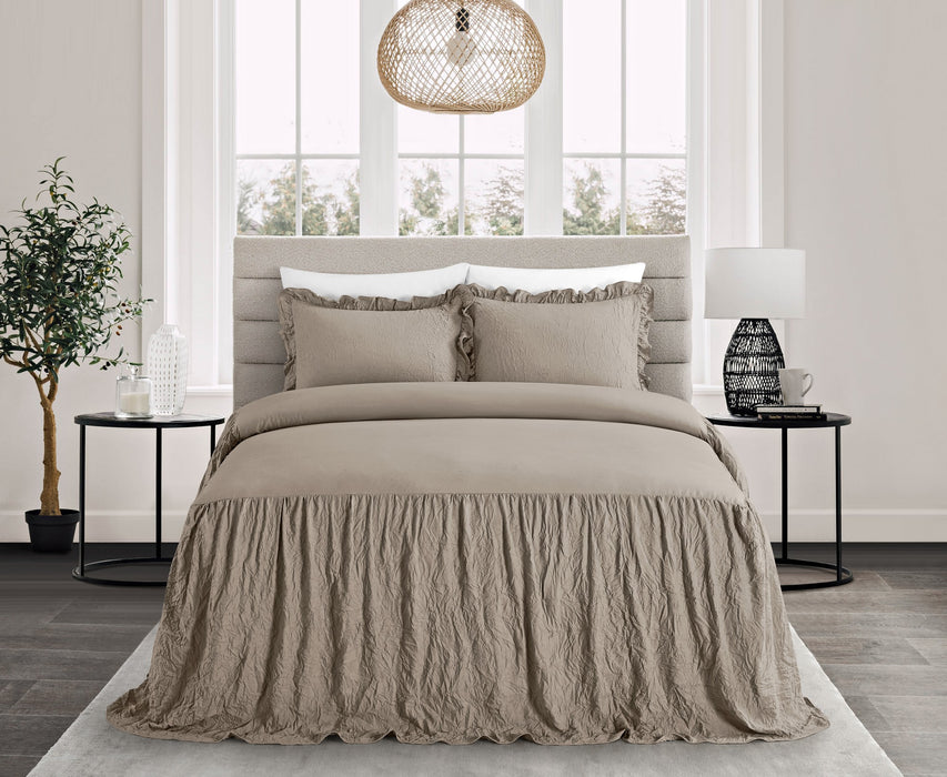 Chic Home Ashford Quilt Set Crinkle Crush Ruffled Drop Design Bedding - Pillow Shams Included - 3 Piece - Queen 80x60", Taupe - Queen