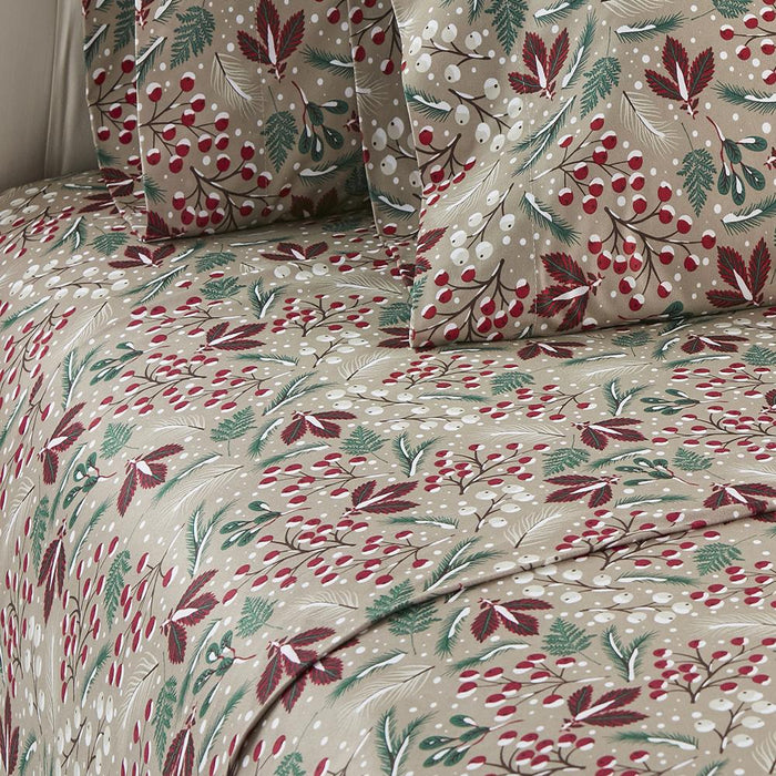 Micro Flannel Printed Deep-Pocket Sheet Set, King, Winterberries - King,Winterberries