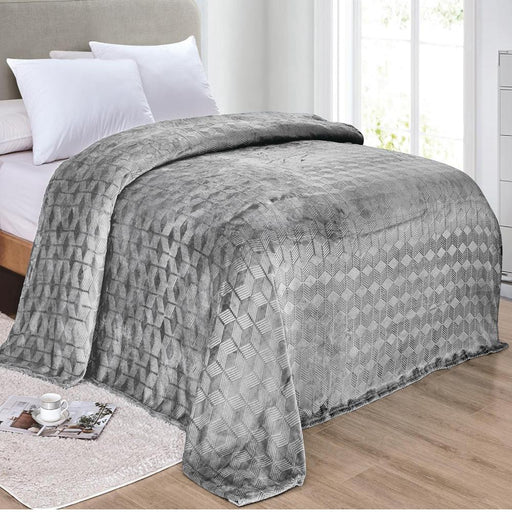 Amrani Bedcover Embossed Blanket, Soft Premium Microplush, Queen, Grey - Queen
