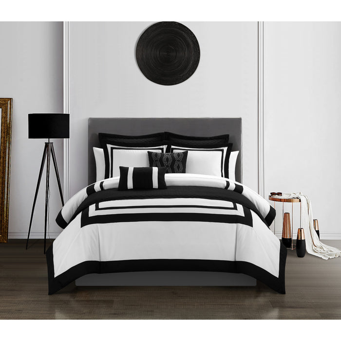 Chic Home Hortense Comforter And Quilt Set Hotel Collection Design Fish Scale Pattern Bed In A Bag Black, Twin X-Long - Twin X-Long