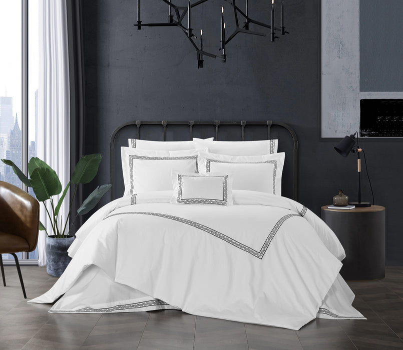 Chic Home Crete Cotton Comforter Set Dual Stripe Embroidered Border Zig-Zag Details Hotel Collection Bed In A Bag Bedding - Includes Sheets Pillowcases Decorative Pillow Shams - 8 Piece - King 106x96, Black - King