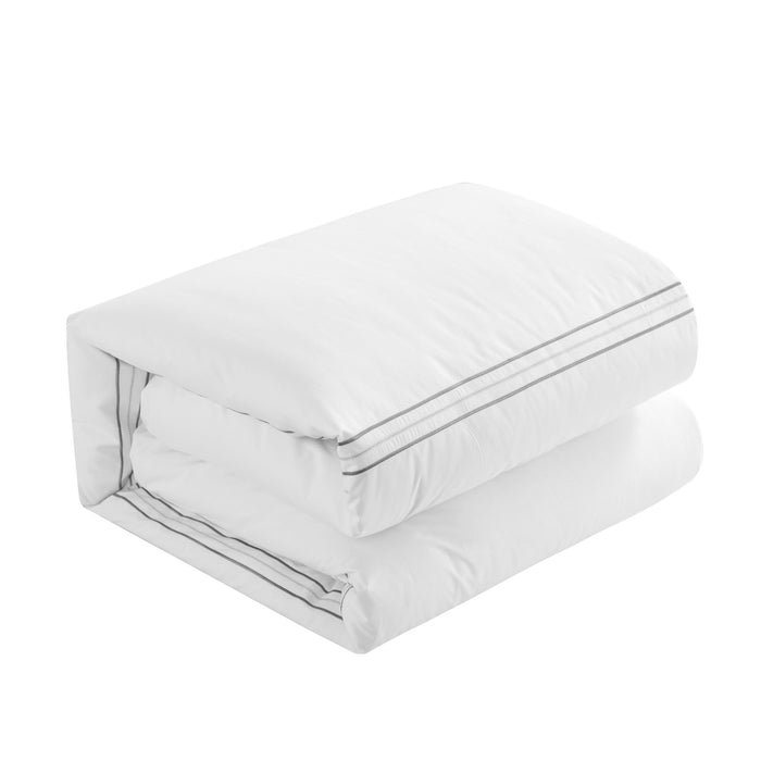 Chic Home Alexander Cotton Duvet Cover Set Solid White With Dual Stripe Embroidered Hotel Collection Bedding - Includes Two Pillow Shams - 3 Piece - Queen 92x96, Grey - Queen