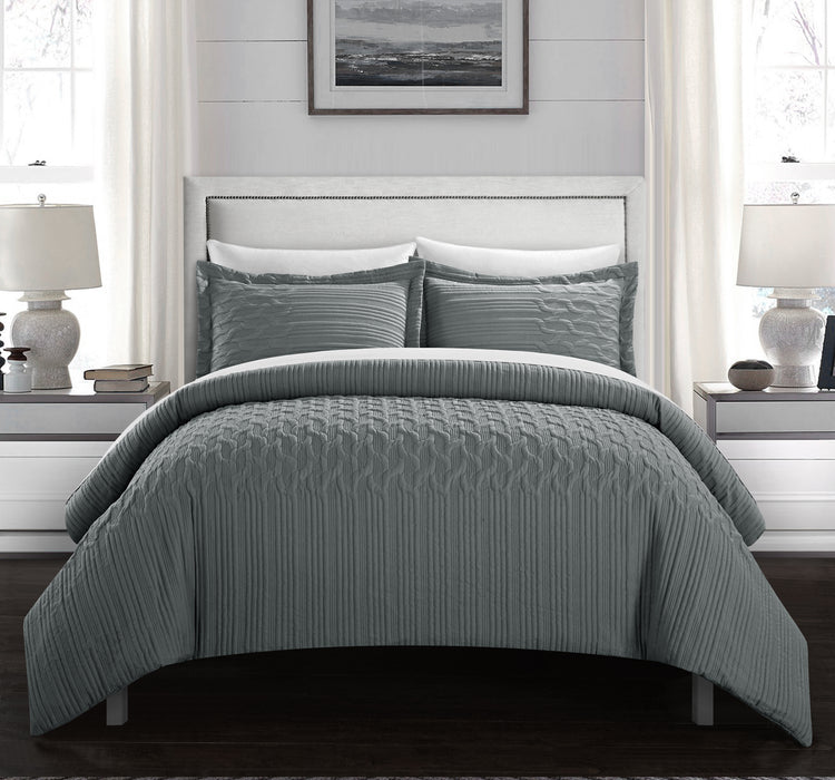 Chic Home Jazmine 3 Piece Comforter Set Embossed Embroidered Quilted Geometric Vine Pattern Bedding - Pillow Shams Included Queen Grey - Queen