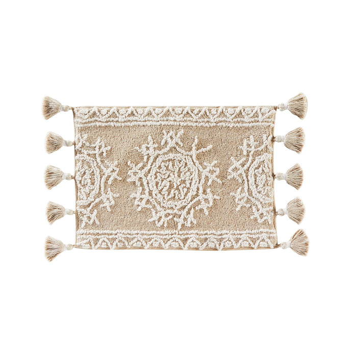 Saturday Knight Ltd Medallia Plush Cotton Pile 2-Tone Medallion Bath Rug - 17x24", Natural - 17x24