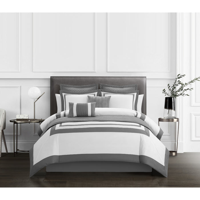 Chic Home Hortense Comforter And Quilt Set Hotel Collection Design Fish Scale Pattern Bed In A Bag Grey, Twin X-Long - Twin X-Long