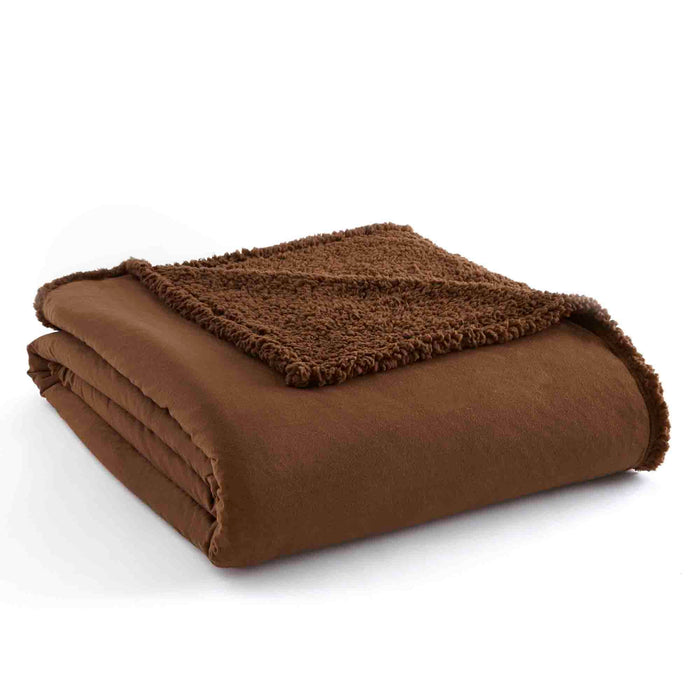 Shavel Micro Flannel High Quality Reversible Solid Patterned Super Soft Sherpa Blanket - King 90x104" - Chocolate - King,Chocolate