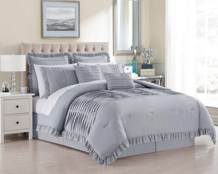Chic Home Yvette Comforter Set Ruffled Pleated Flange Border Design Bed In A Bag Grey, Queen - Queen