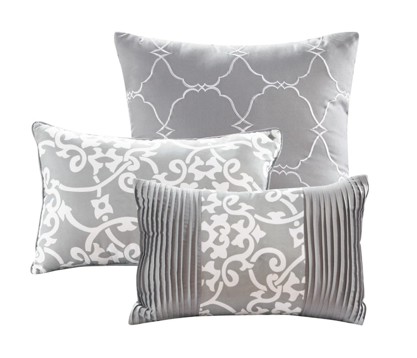 Chic Home Elegant Reversible Adler Motif 10 Pieces Comforter Bed In A Bag Sheets Decorative Pillows & Shams - Queen 90x90, Grey - Queen