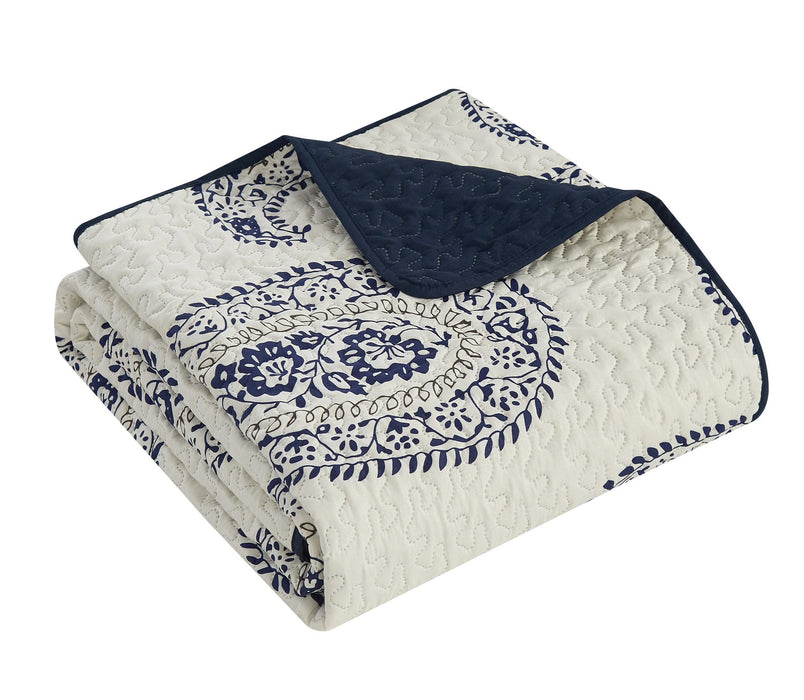 Chic Home Safira Quilt Set Contemporary Two-Tone Paisley Print Bedding - Decorative Pillows Shams Included - 5-Piece - Queen 90x90", Navy - Queen