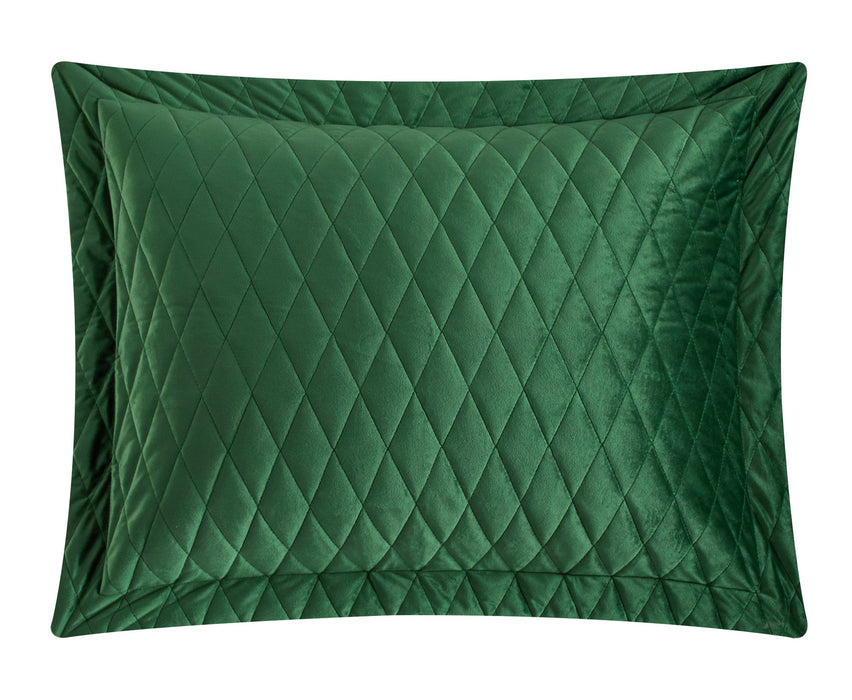 NY&C Home Wafa 3 Piece Velvet Quilt Set Diamond Stitched Pattern Bedding - Pillow Shams Included, King, Green - King
