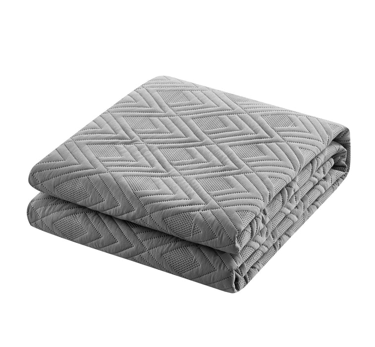 NY&C Home Marling 3 Piece Quilt Set Contemporary Geometric Diamond Pattern Bedding - Pillow Shams Included, Queen, Grey - Queen